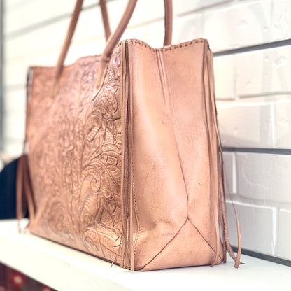 Augustina Hand-Tooled Leather Purse - Antique Natural