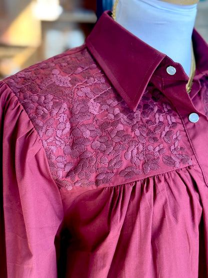 Double Cowgirl Blouse - Maroon Embroidery Tops Spirit Dress