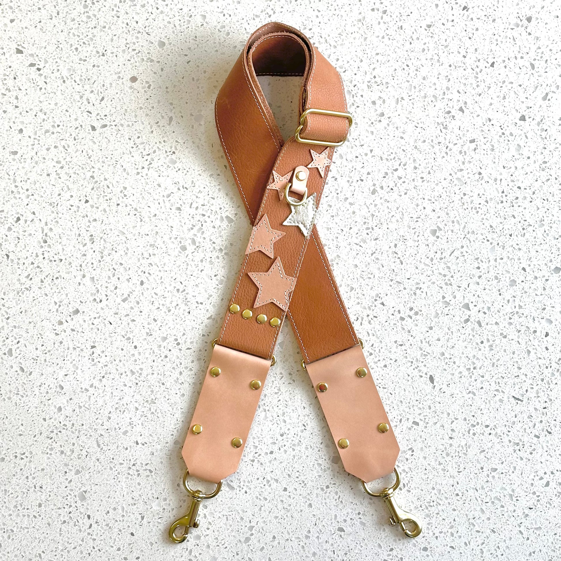 Stars Leather Strap - Camel with Metallic Star Fanny Packs Indigo Laine