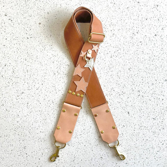 Stars Leather Strap - Camel with Metallic Star Fanny Packs Indigo Laine