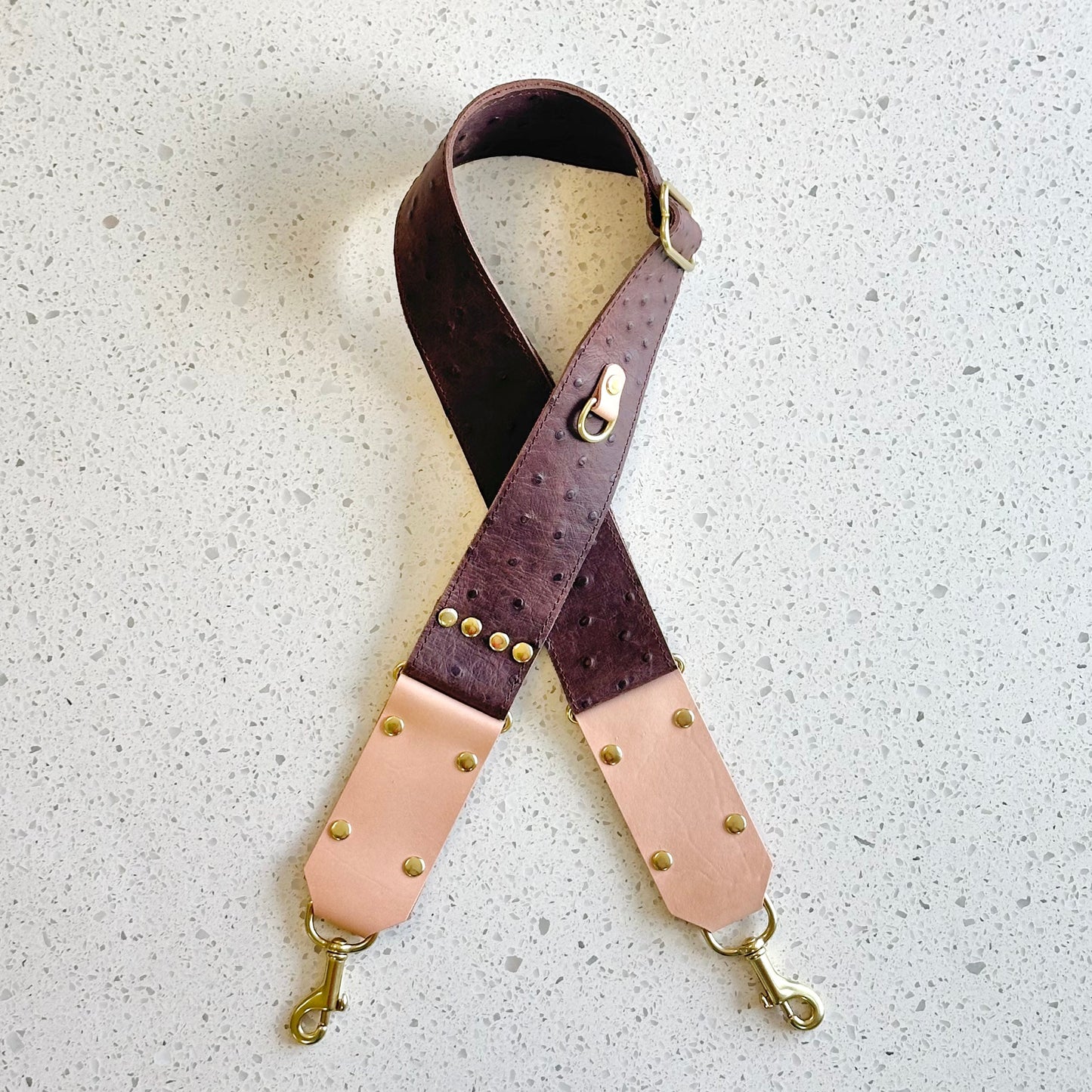 Wide All Leather Strap - Brown Ostrich