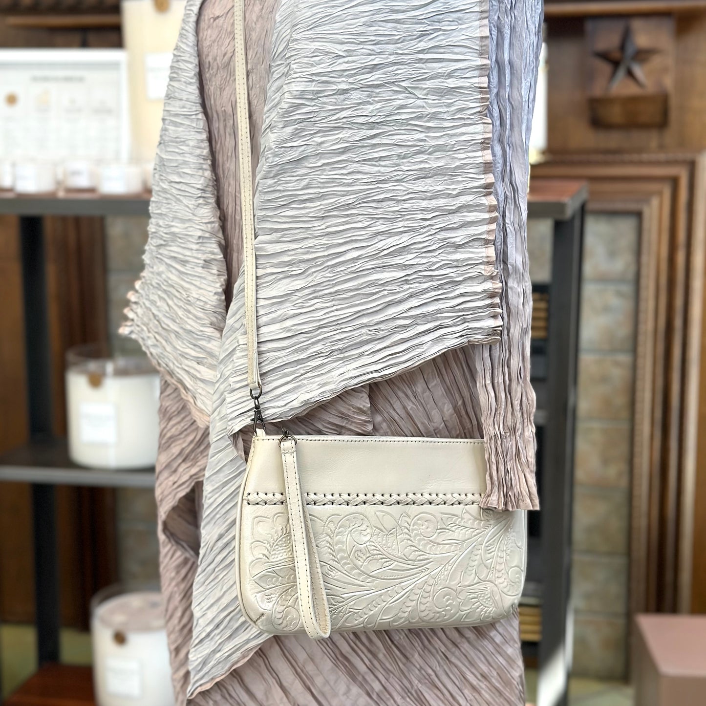 Daniela Hand-Tooled Leather Crossbody - Ivory Crossbodies Hide and Chic