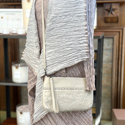 Daniela Hand-Tooled Leather Crossbody - Ivory Crossbodies Hide and Chic