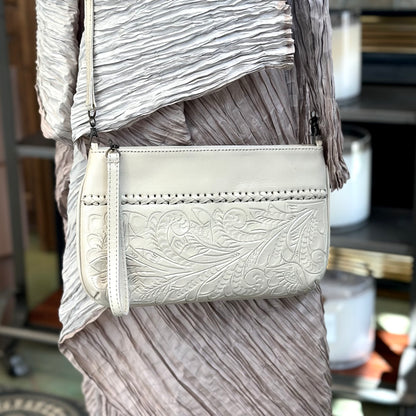 Daniela Hand-Tooled Leather Crossbody - Ivory Crossbodies Hide and Chic