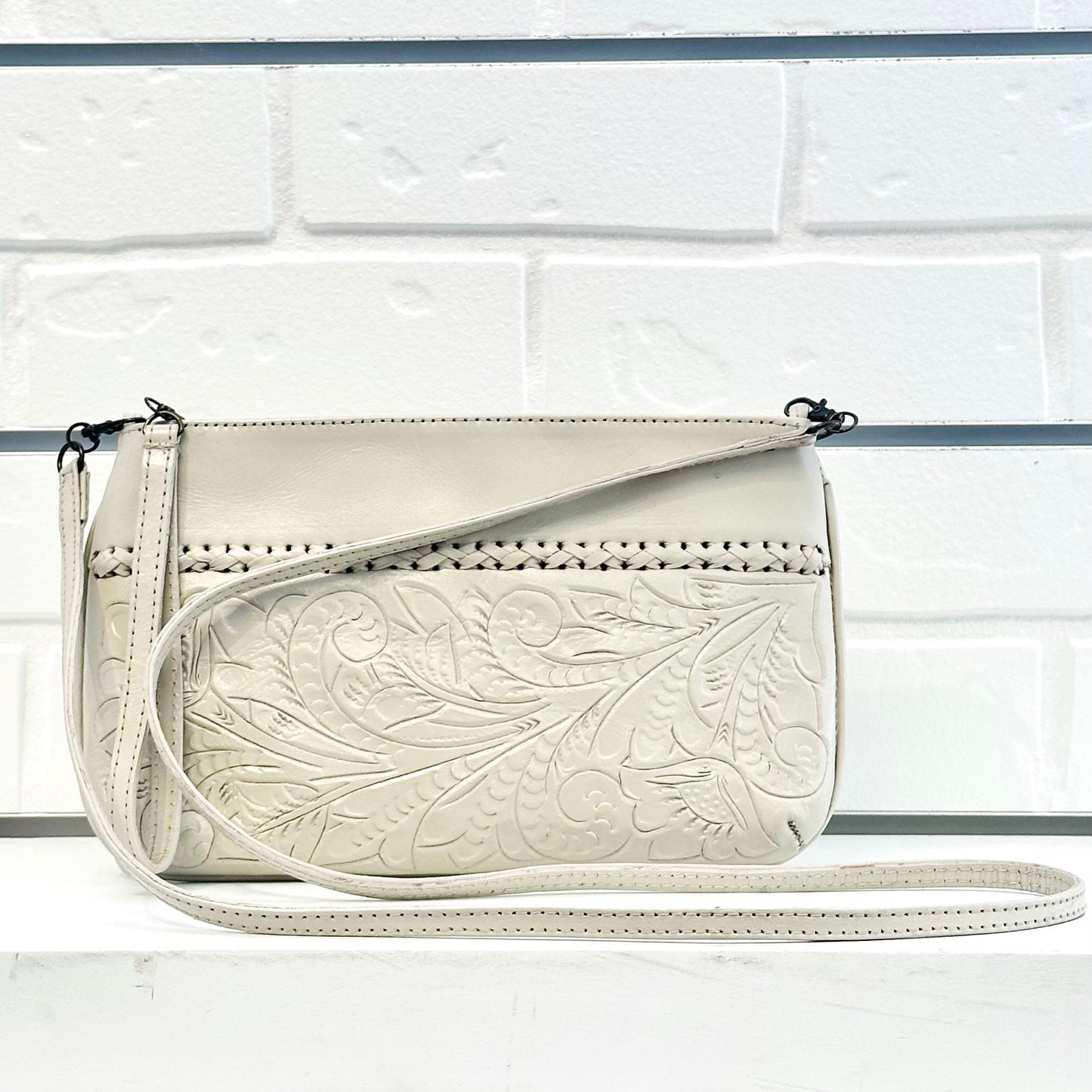 Daniela Hand-Tooled Leather Crossbody - Ivory Crossbodies Hide and Chic