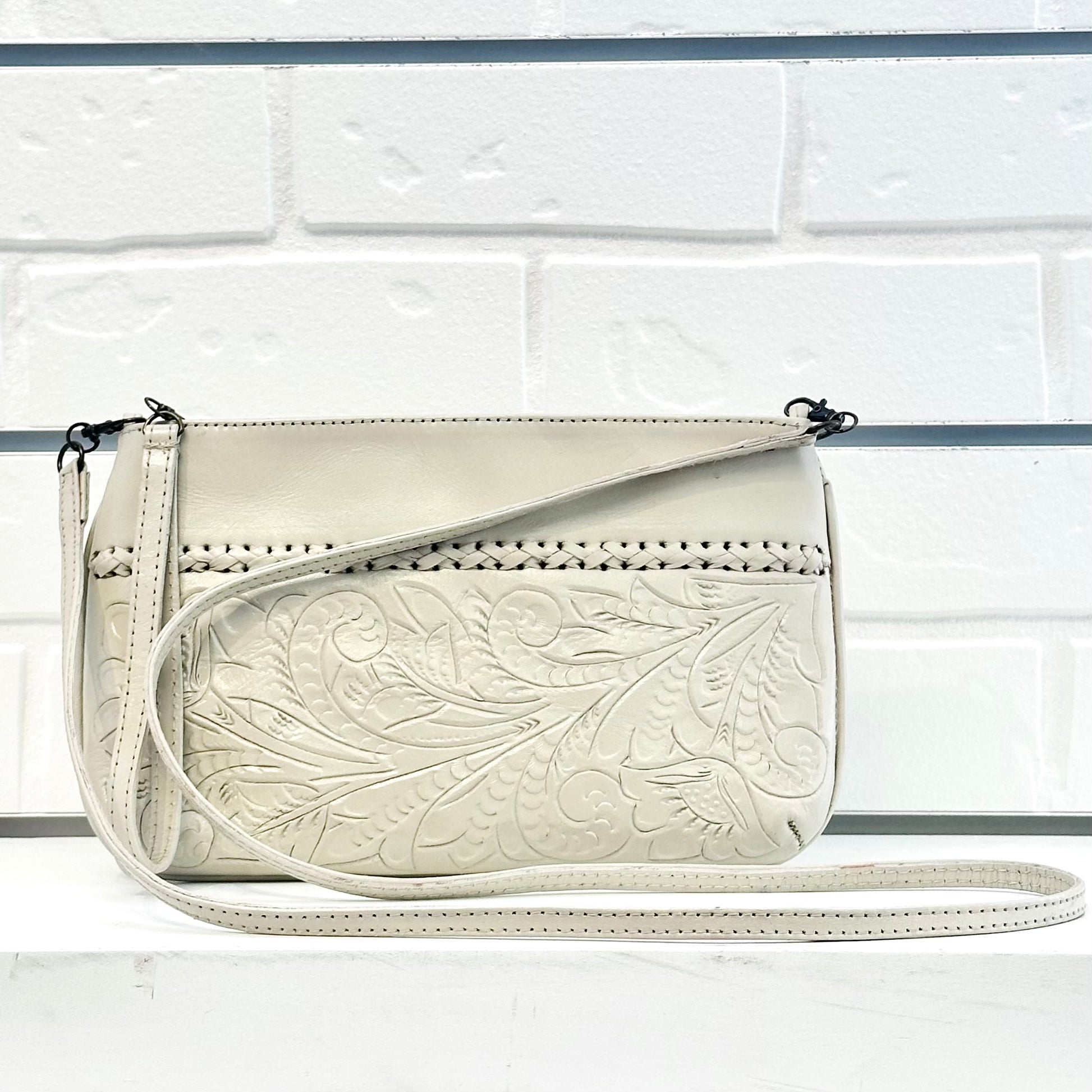Daniela Hand-Tooled Leather Crossbody - Ivory Crossbodies Hide and Chic