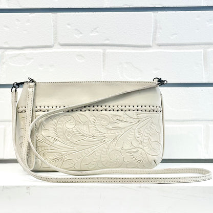 Daniela Hand-Tooled Leather Crossbody - Ivory Crossbodies Hide and Chic