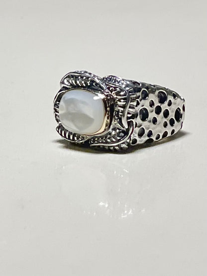 Oval Mother of Pearl with Gold Bezel and Grapevine Ring Rings Dian Malouf   