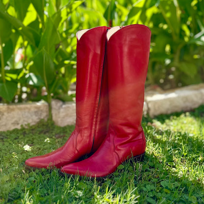 Classic Calf Skin Tall Boots - Red