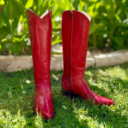 Classic Calf Skin Tall Boots - Red