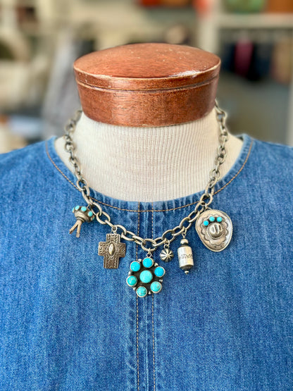 Turquoise and Sterling Chain Charm Necklace Creation #1