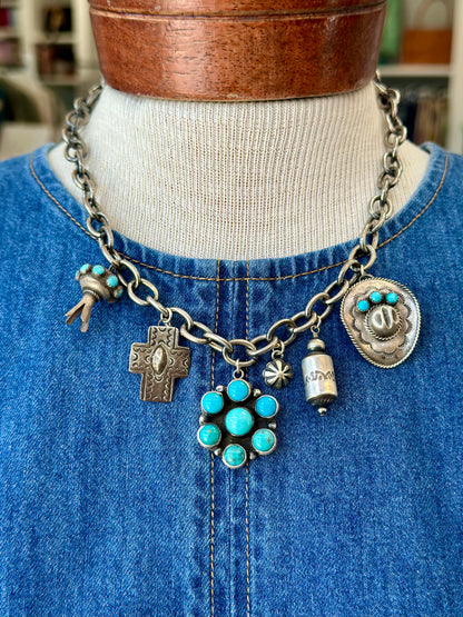 Turquoise and Sterling Chain Charm Necklace Creation #1