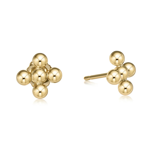 Classic Beaded Signature Cross Stud - 3mm Bead Gold EARRINGS ENEWTON