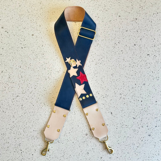 Game Day Stars Leather Strap - Navy with Red Star Fanny Packs Indigo Laine