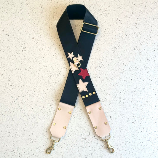 Game Day Stars Leather Strap - Black with Red Star Fanny Packs Indigo Laine
