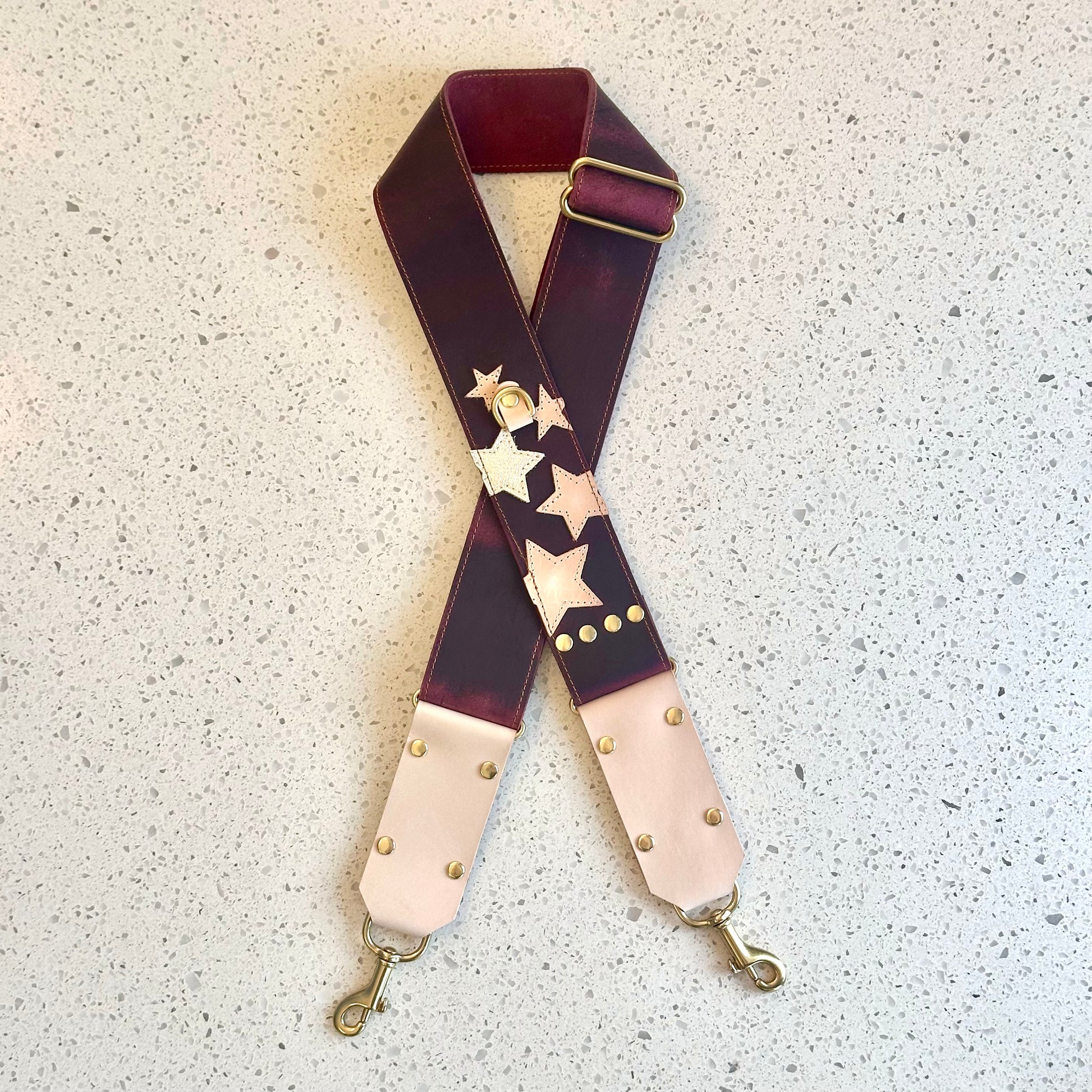 Game Day Stars Leather Strap - Burgundy with Metallic Star Fanny Packs Indigo Laine