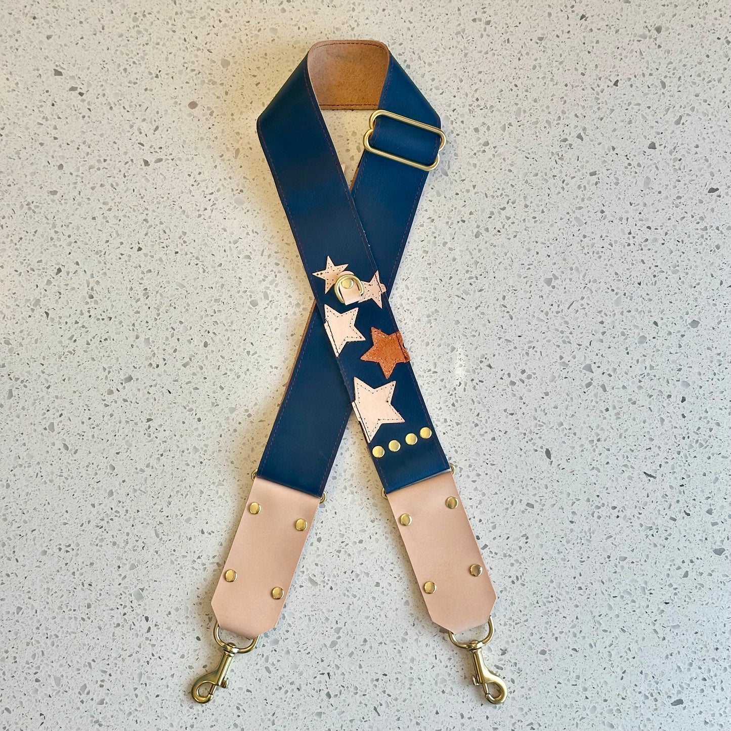 Game Day Stars Leather Strap - Navy with Orange Star Fanny Packs Indigo Laine