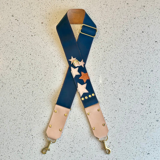 Game Day Stars Leather Strap - Navy with Orange Star Fanny Packs Indigo Laine