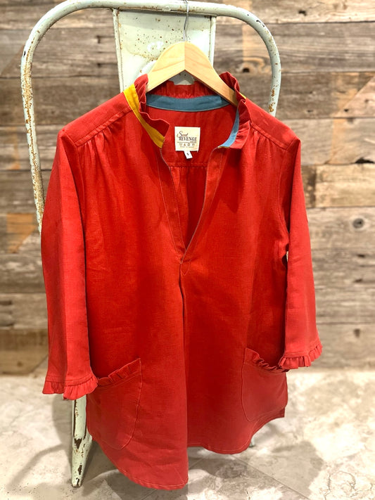 Color Block Ruffle Neck Shirt - Rust Top Sweet Revenge Rags   