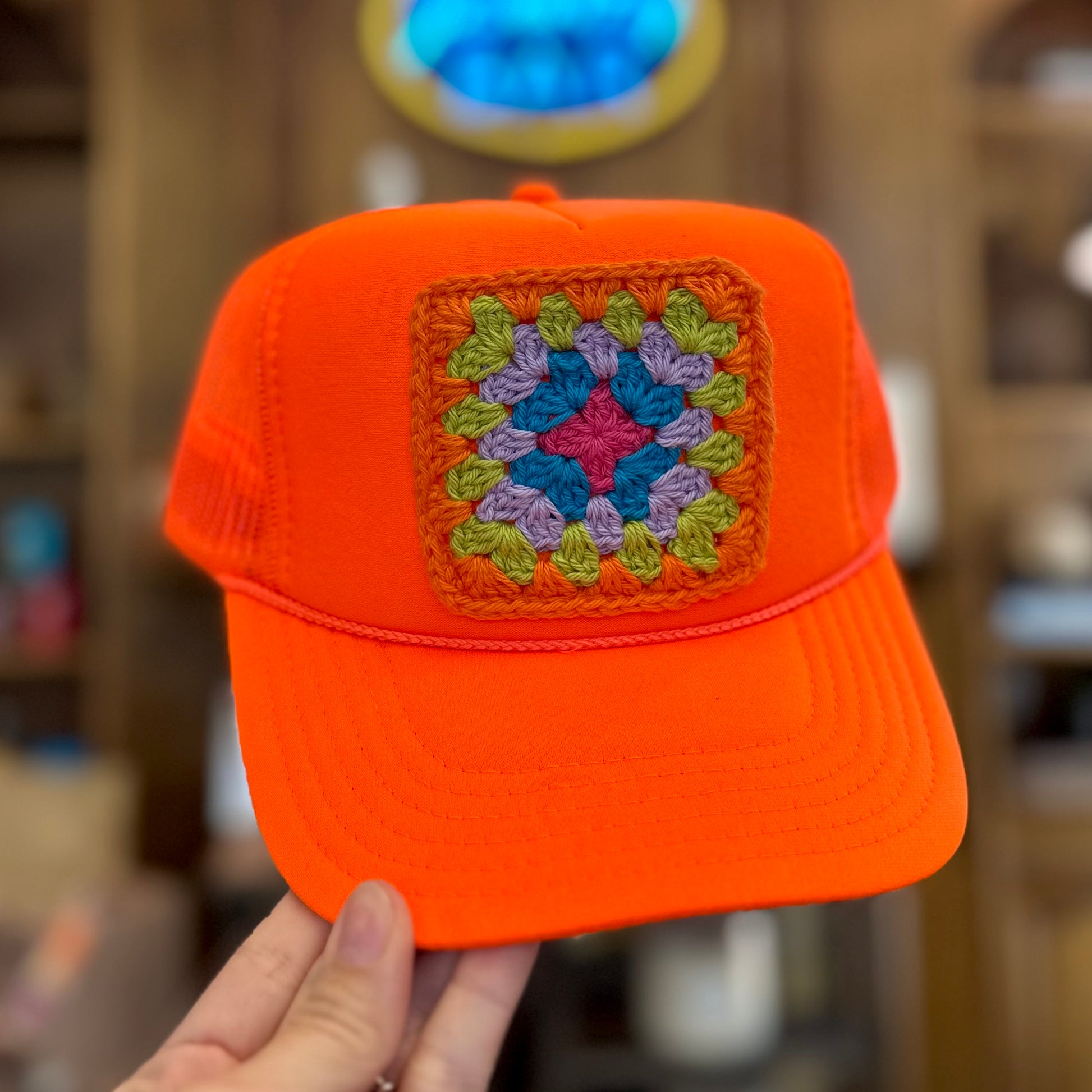 Square Crochet Patch Trucker Hat - Orange with Orange Trends & Traditions Boutique