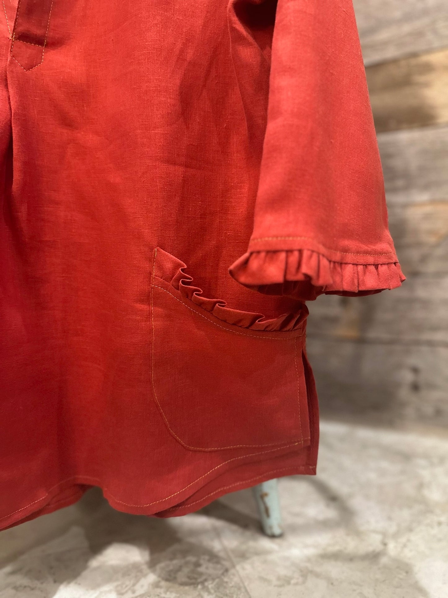 Color Block Ruffle Neck Shirt - Rust Top Sweet Revenge Rags   