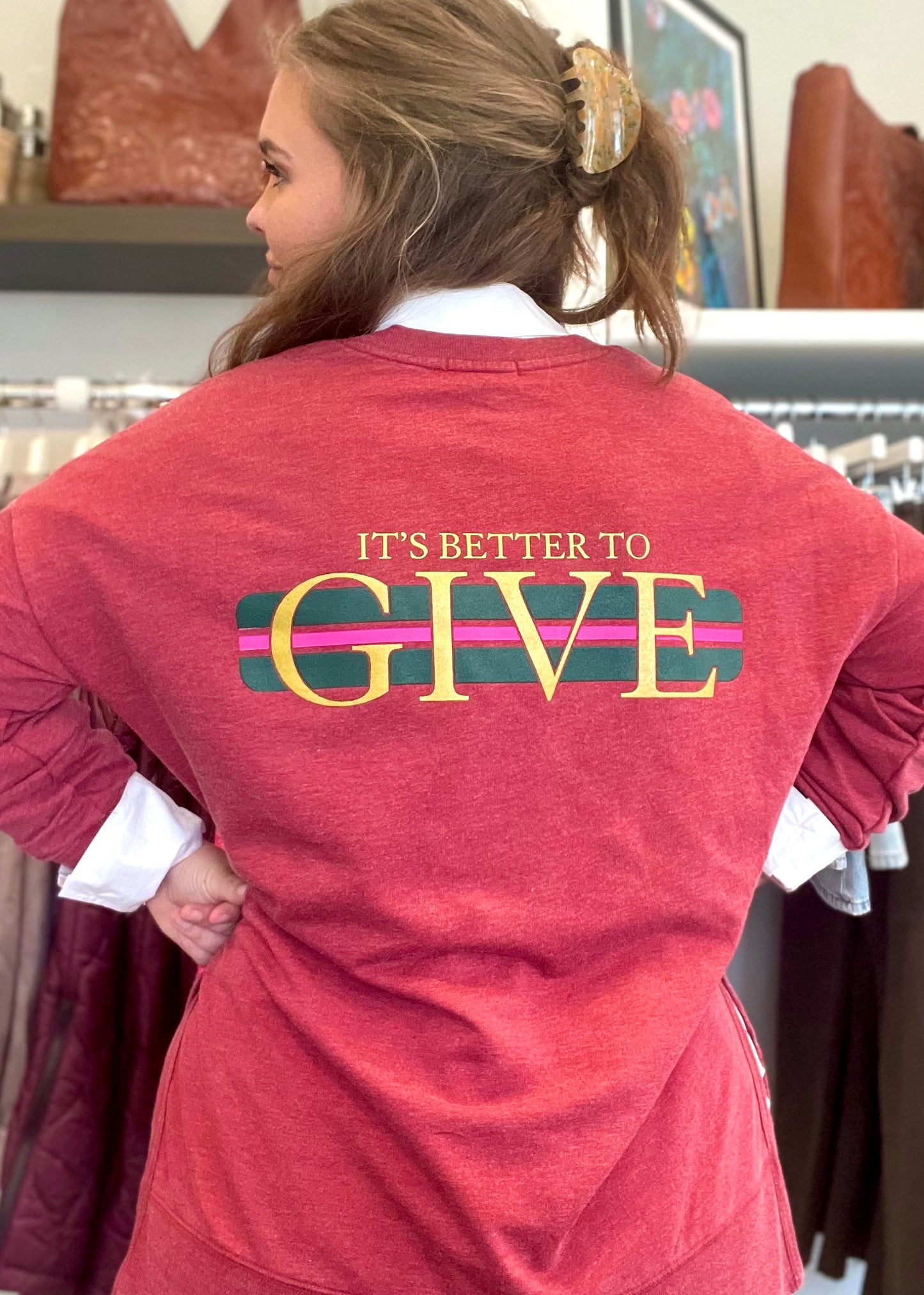 It's Better to Give - Holiday Modern VNeck Ruby Weekender Sweatshirts Trends & Traditions Boutique   