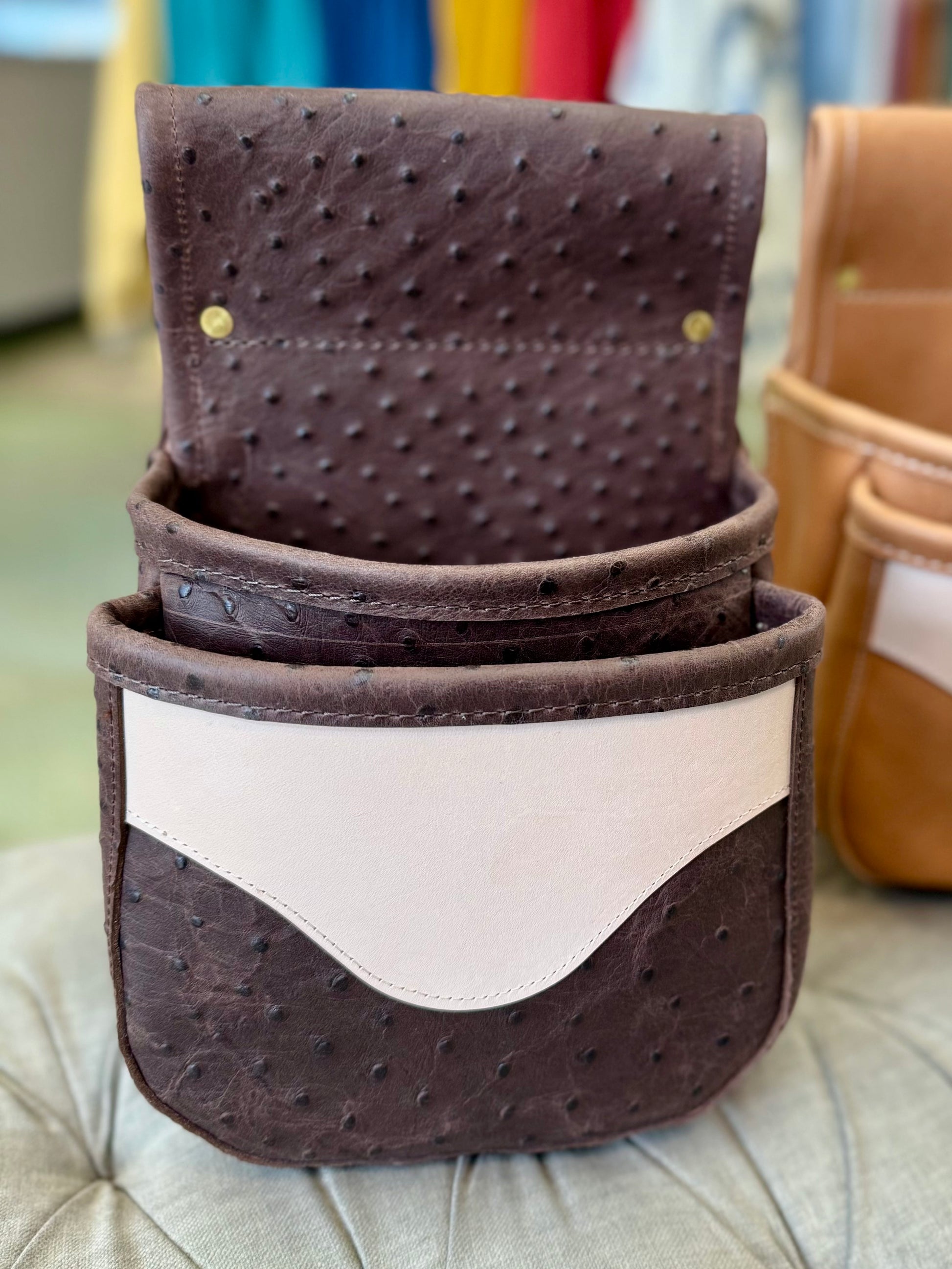 Double Shell Bag - Ostrich with Vegtan LUGGAGE Indigo Laine