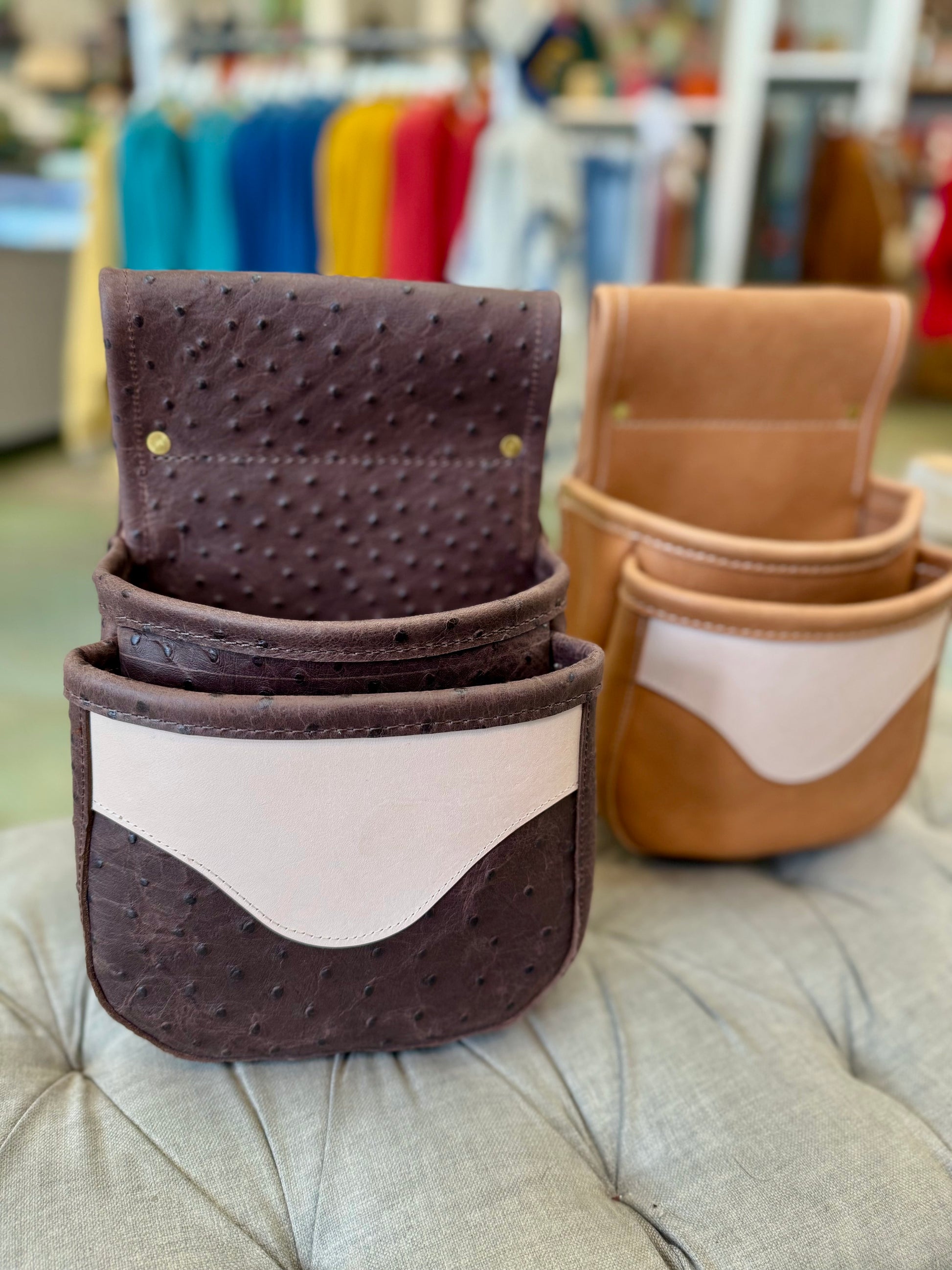 Double Shell Bag - Ostrich with Vegtan LUGGAGE Indigo Laine