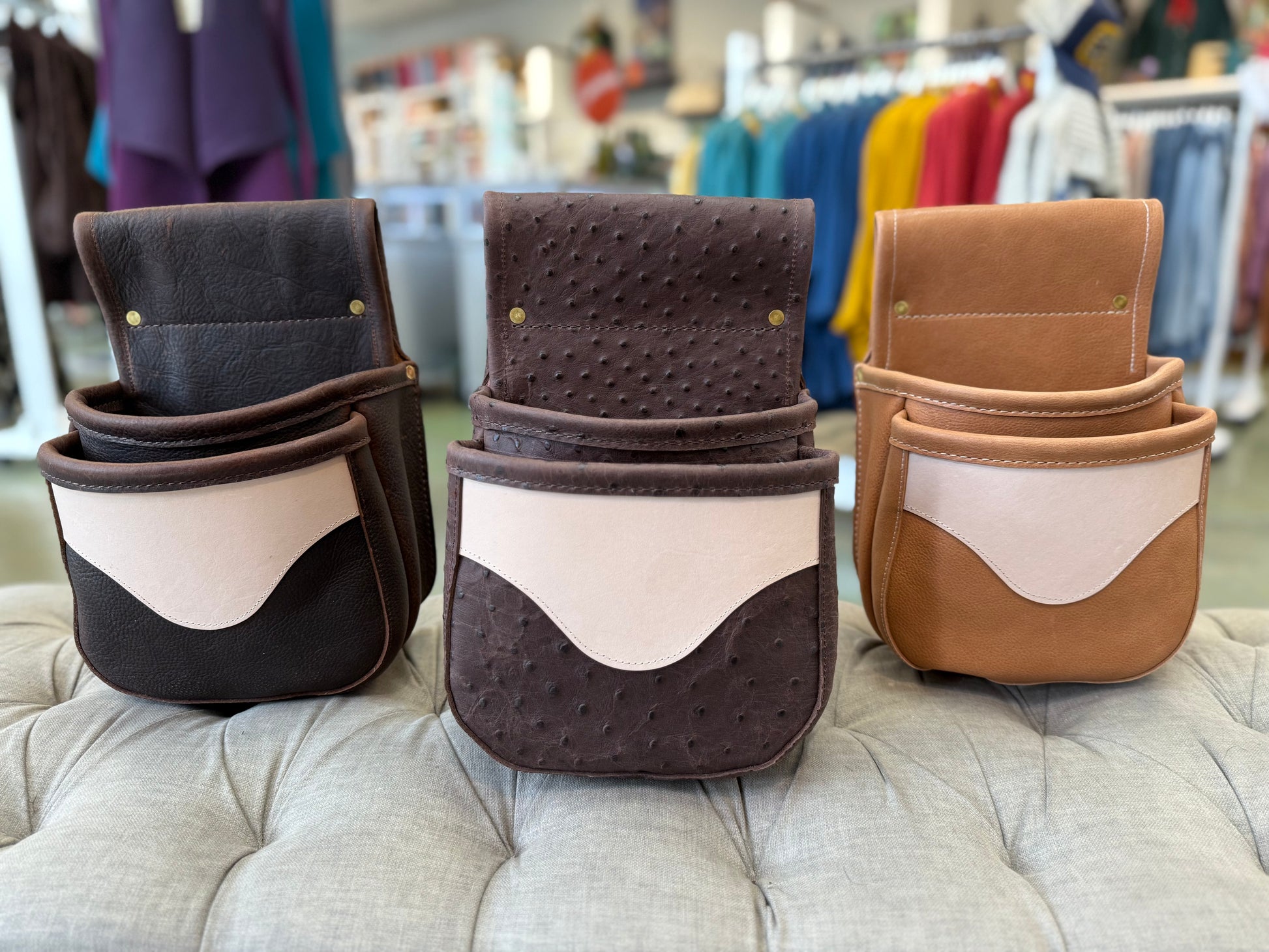 Double Shell Bag - Ostrich with Vegtan LUGGAGE Indigo Laine