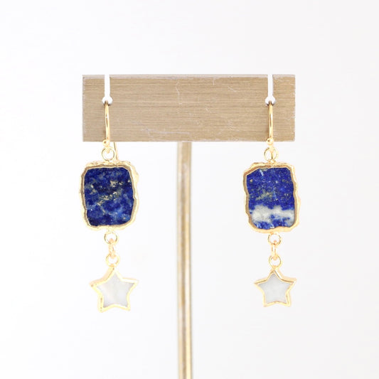 Lapis and Mother of Pearl Stars Gold Earrings Earrings Sweet Revenge Jewelry   