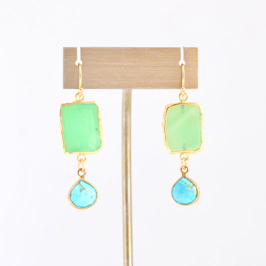 Green Chalcedony and Turquoise Gold Earrings Earrings Sweet Revenge Jewelry   