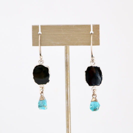 Black Onyx and Turquoise Silver Earrings Earrings Sweet Revenge Jewelry   