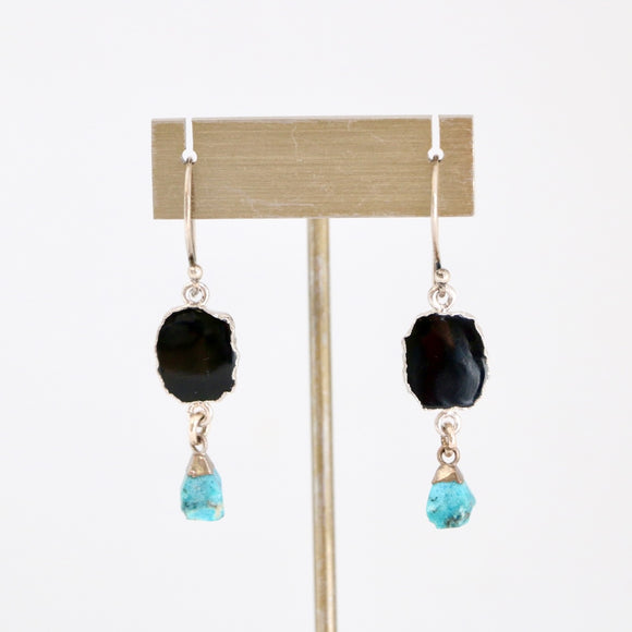 Black Onyx and Turquoise Silver Earrings