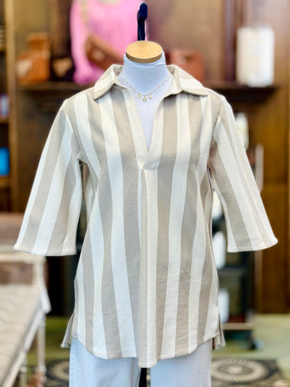 Rugby Striped Knit Top - Cream/Tan