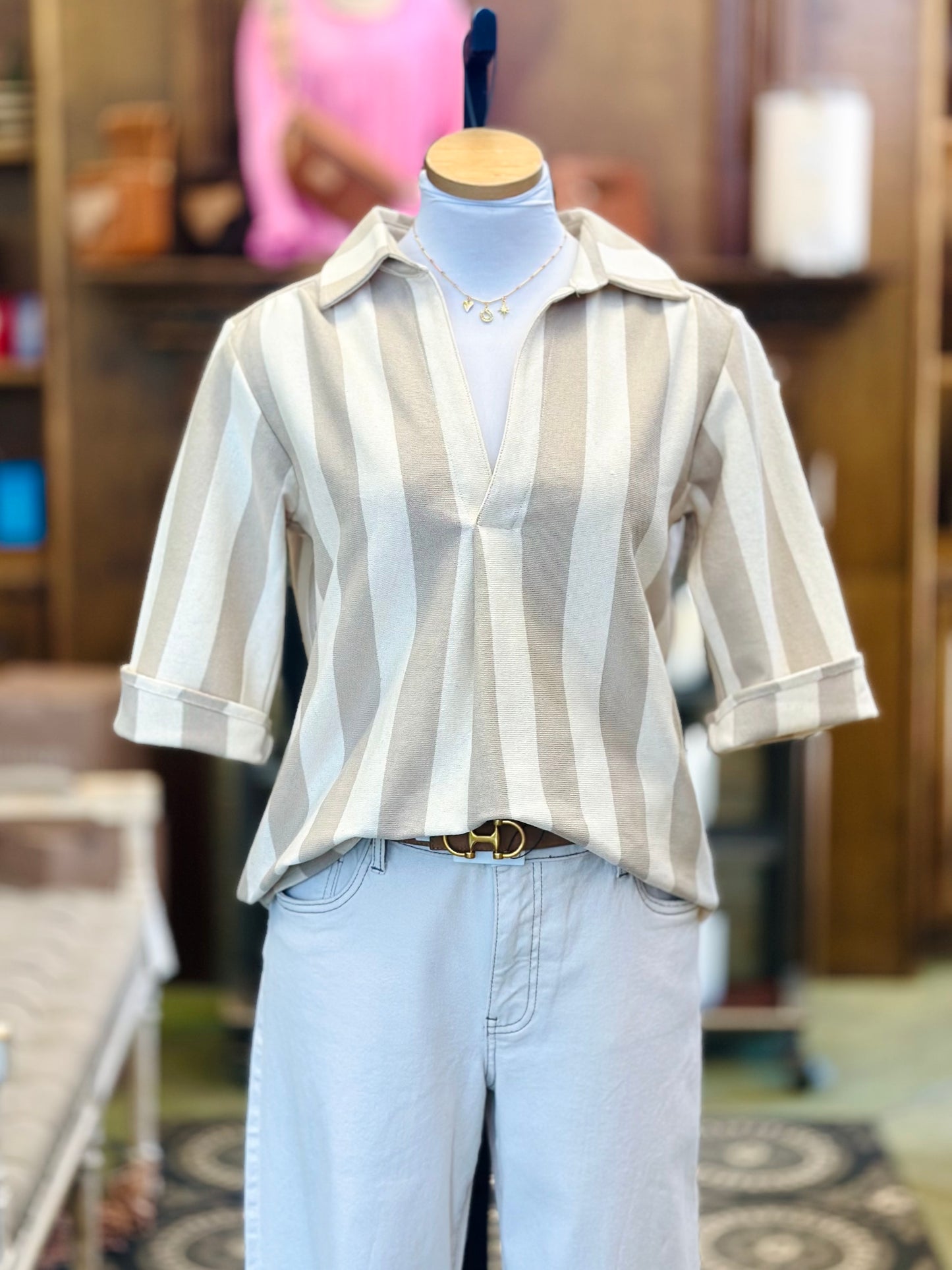 Rugby Striped Knit Top - Cream/Tan