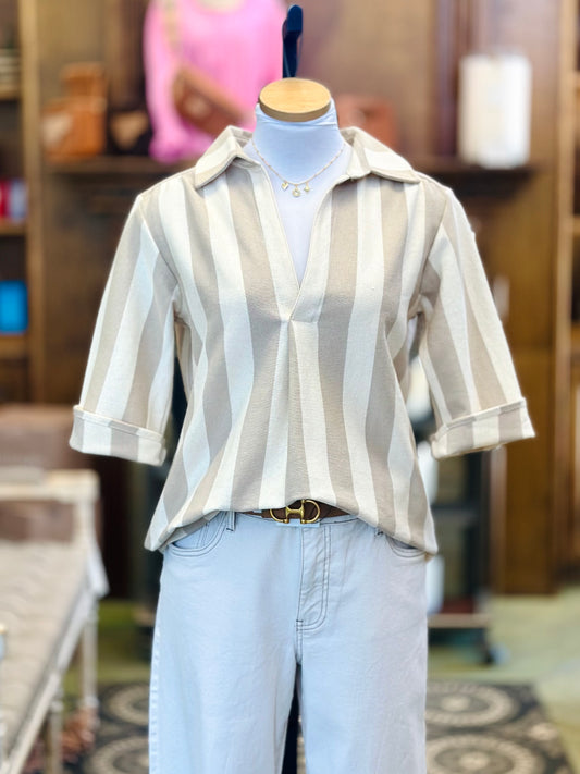 Rugby Striped Knit Top - Cream/Tan SRRAGS Sweet Revenge