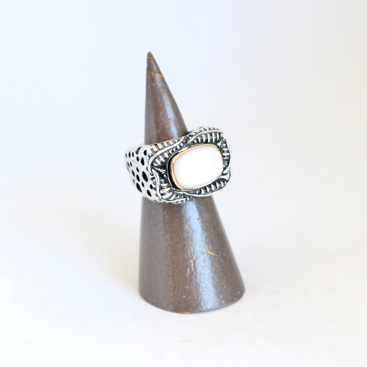 Oval Mother of Pearl with Gold Bezel and Grapevine Ring Rings Dian Malouf   