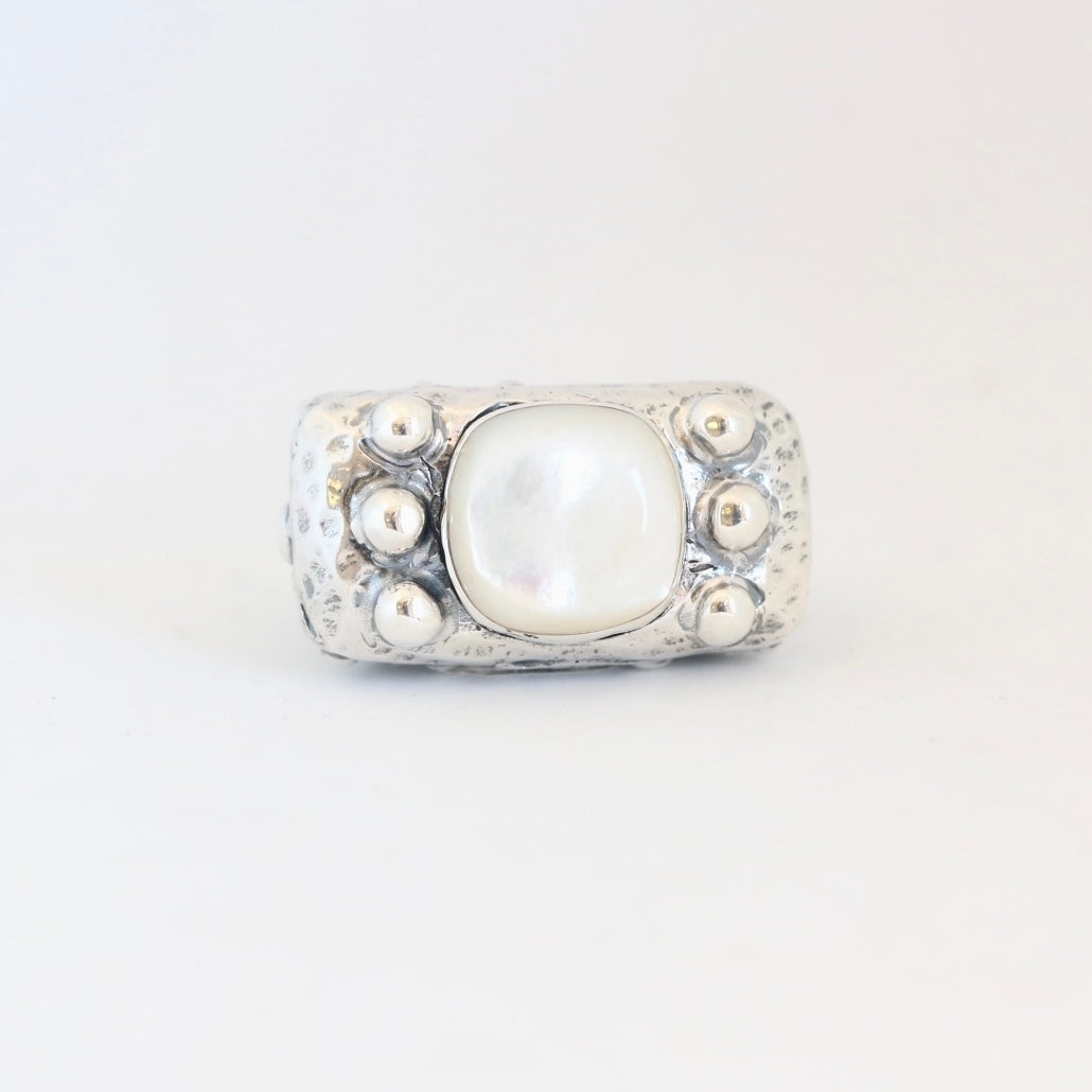 Mother of Pearl with 6 Sterling Beads Ring Rings Dian Malouf   