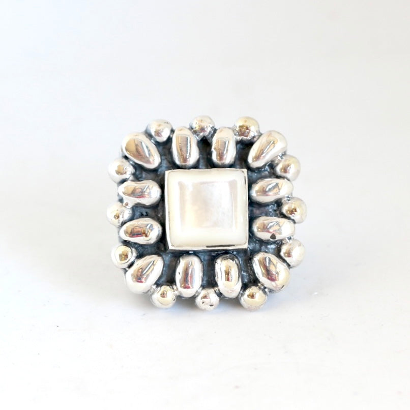 Squared Mother of Pearl Flower Top Rings Dian Malouf   