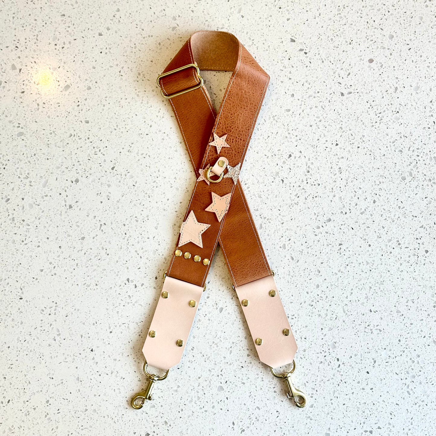Stars Leather Strap - Camel with Metallic Star Fanny Packs Indigo Laine