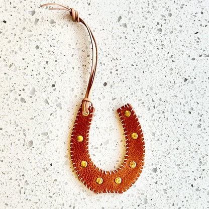 Horseshoe Purse Charm - Camel HANDBAGS Indigo Laine White Stitching