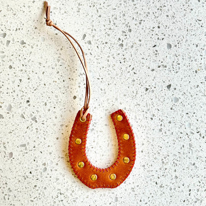 Horseshoe Purse Charm - Camel HANDBAGS Indigo Laine Red Stitching