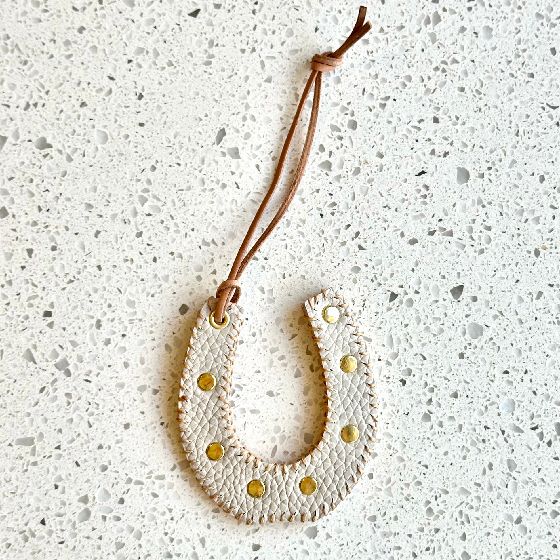 Horseshoe Purse Charm - Ivory HANDBAGS Indigo Laine Tan Stitching