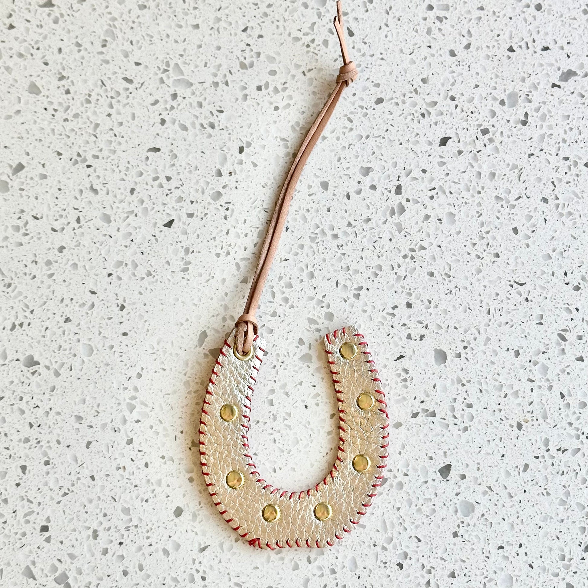 Horseshoe Purse Charm - Metallic HANDBAGS Indigo Laine Red Stitching