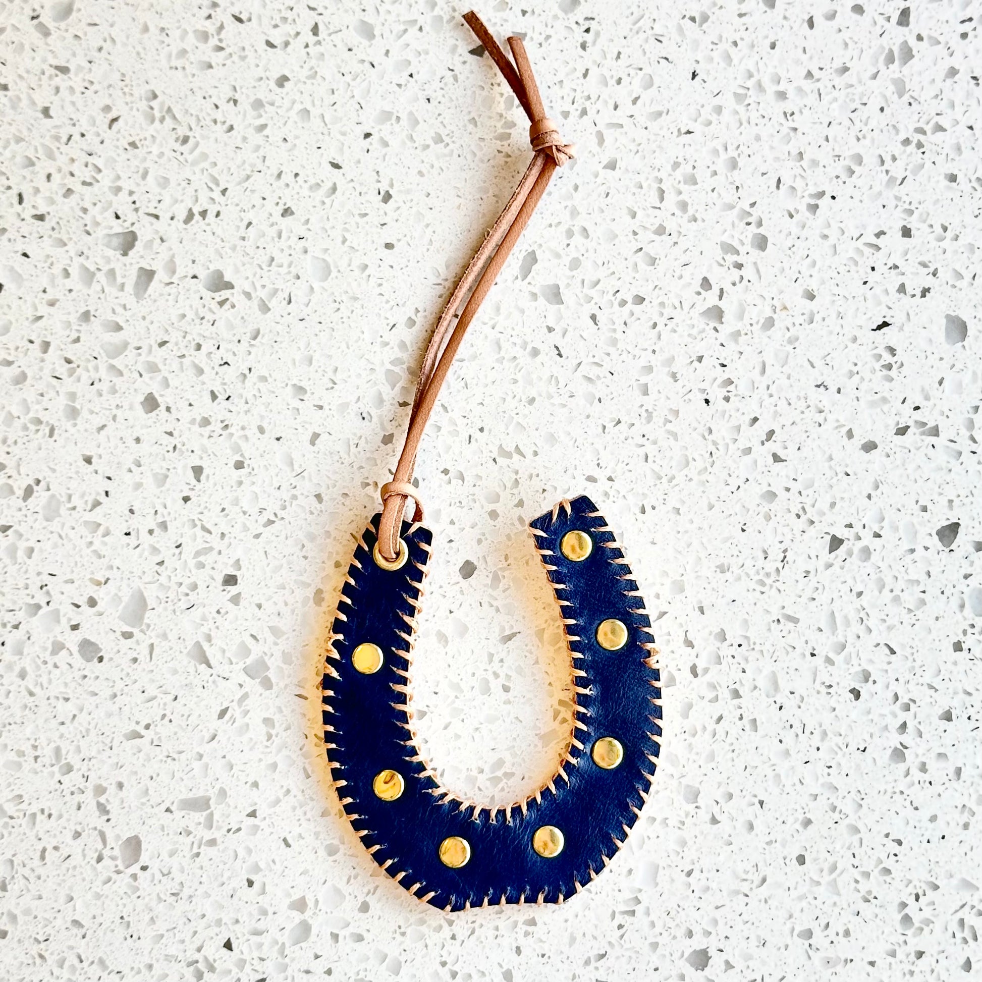 Horseshoe Purse Charm - Navy HANDBAGS Indigo Laine Tan Stitching