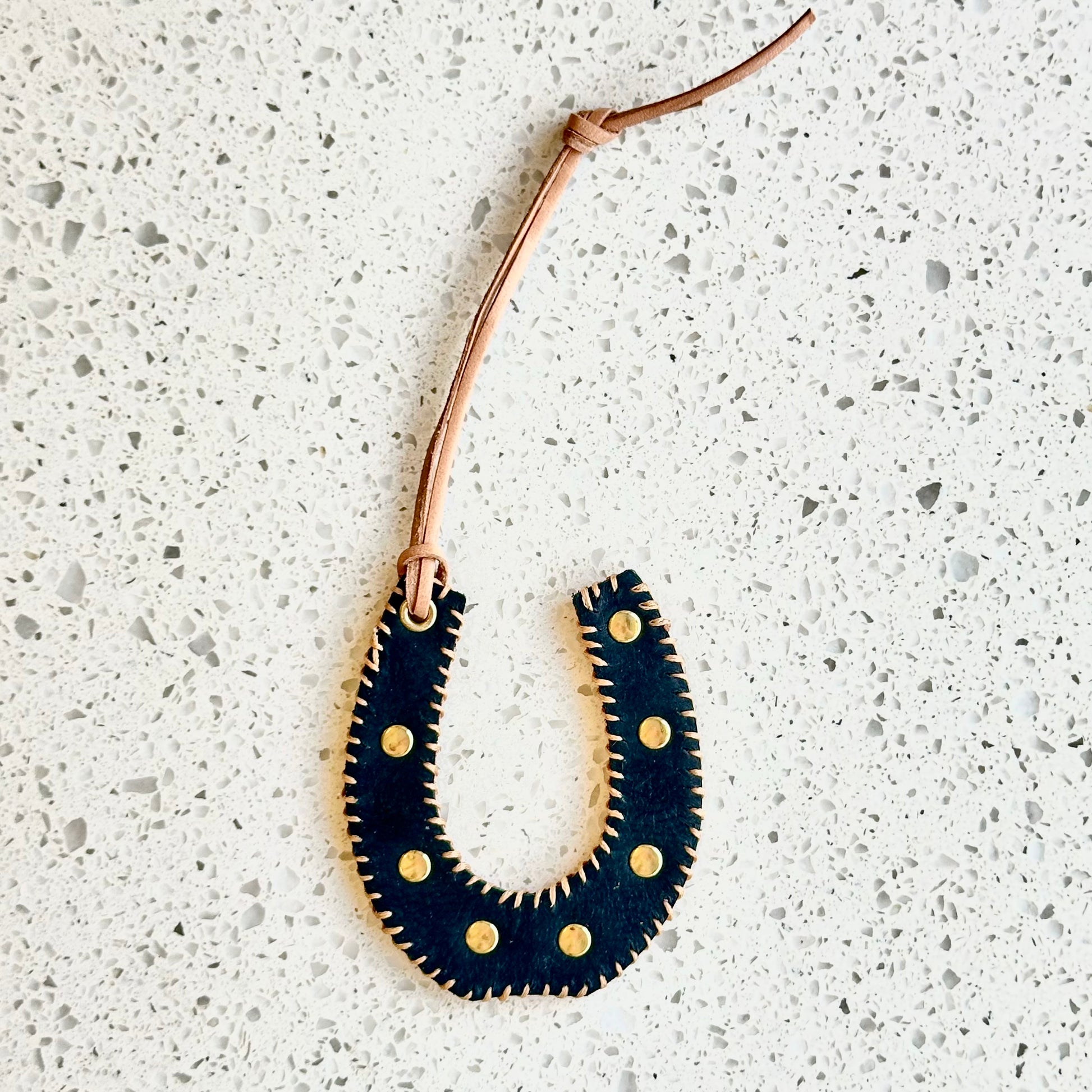 Horseshoe Purse Charm - Black HANDBAGS Indigo Laine Tan Stitching