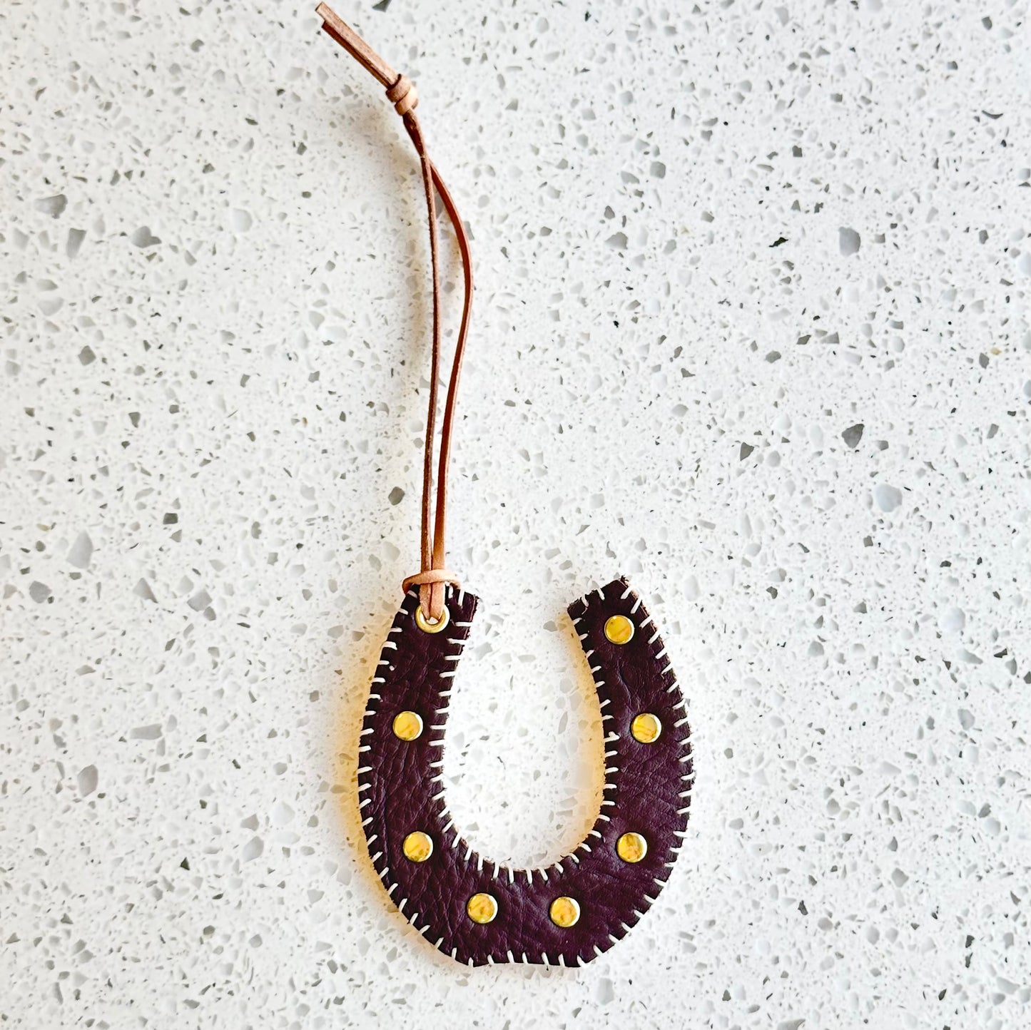 Horseshoe Purse Charm - Chocolate HANDBAGS Indigo Laine White Stitching