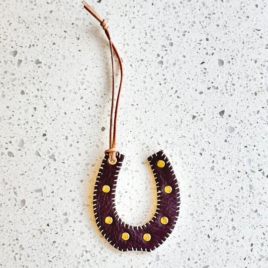 Horseshoe Purse Charm - Chocolate HANDBAGS Indigo Laine White Stitching