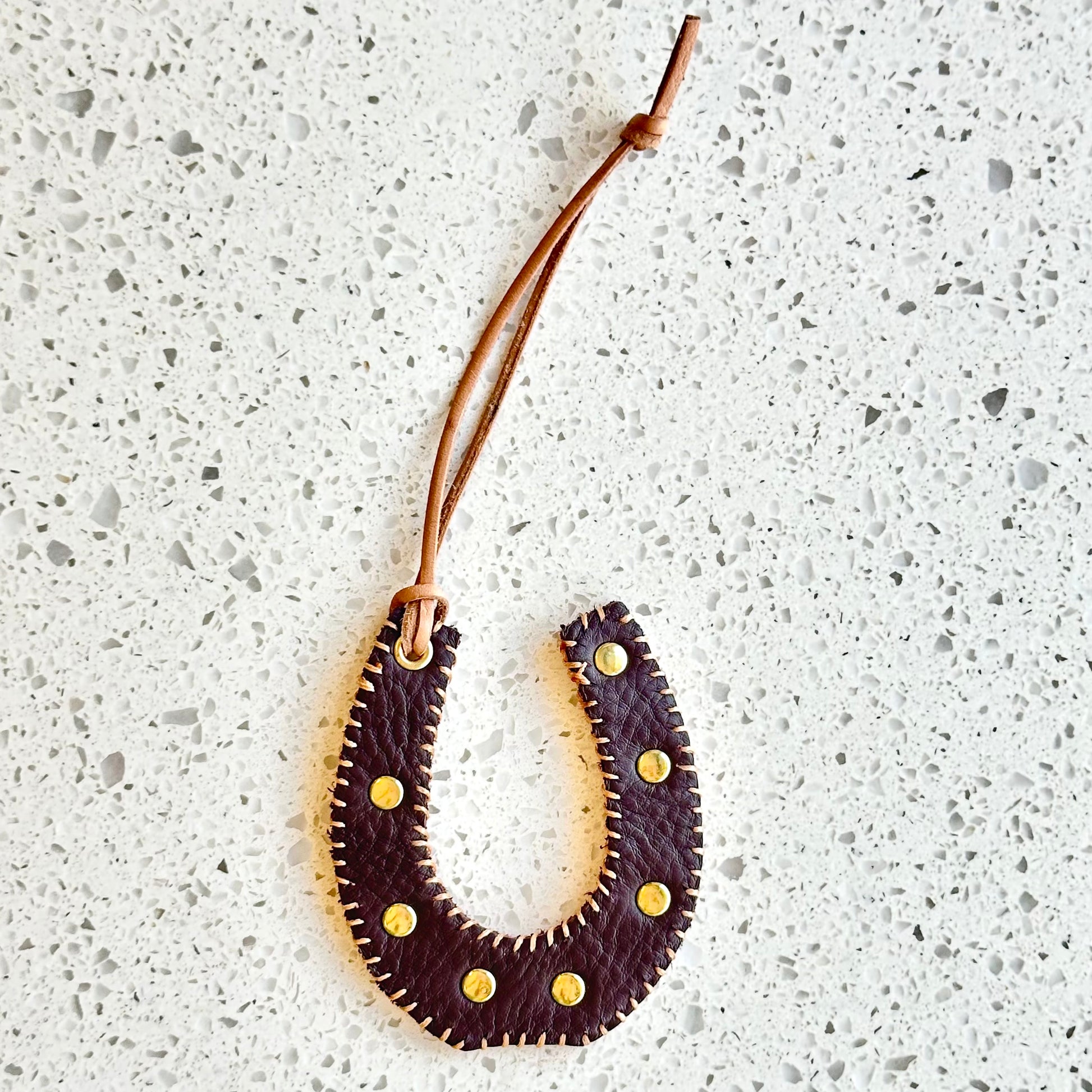 Horseshoe Purse Charm - Chocolate HANDBAGS Indigo Laine Tan Stitching