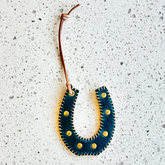 Horseshoe Purse Charm - Teal HANDBAGS Indigo Laine Tan Stitching
